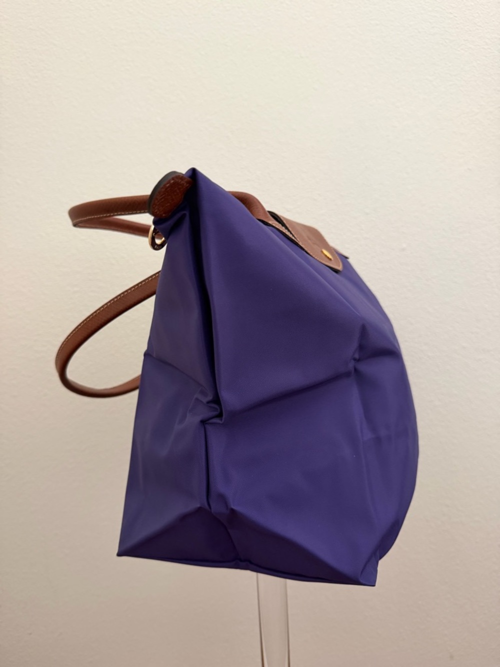 Longchamp Le Pliage Original Top Handle Bag in purple & brown leather - Picture 7 of 13